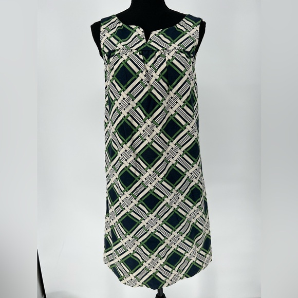 VINEYARD VINES SHIFT NAUTICAL ROPE DRESS IN WHITE NAVY AND‎ GREEN TILLER PLAID - Picture 1 of 11